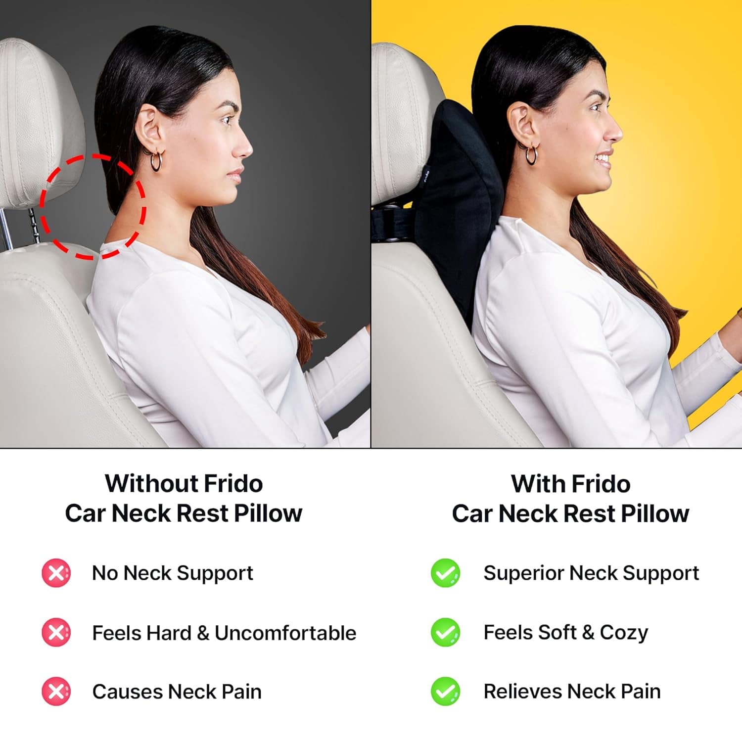 Frido Car Neck Rest Pillow with Washable Velvet Cover